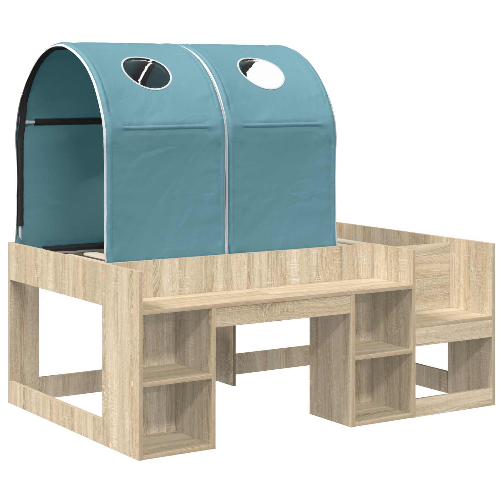 Lit avec Tunnel avec étagère 3 pc Chêne Sonoma et bleu clair - XIOS