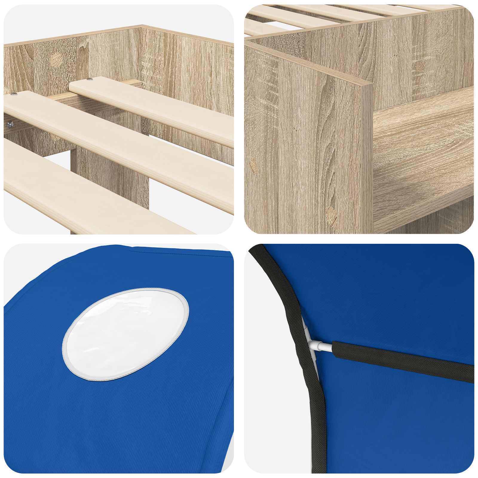 Lit avec Tunnel 3 pc Chêne Sonoma et bleu Bois d'ingénierie - XIOS