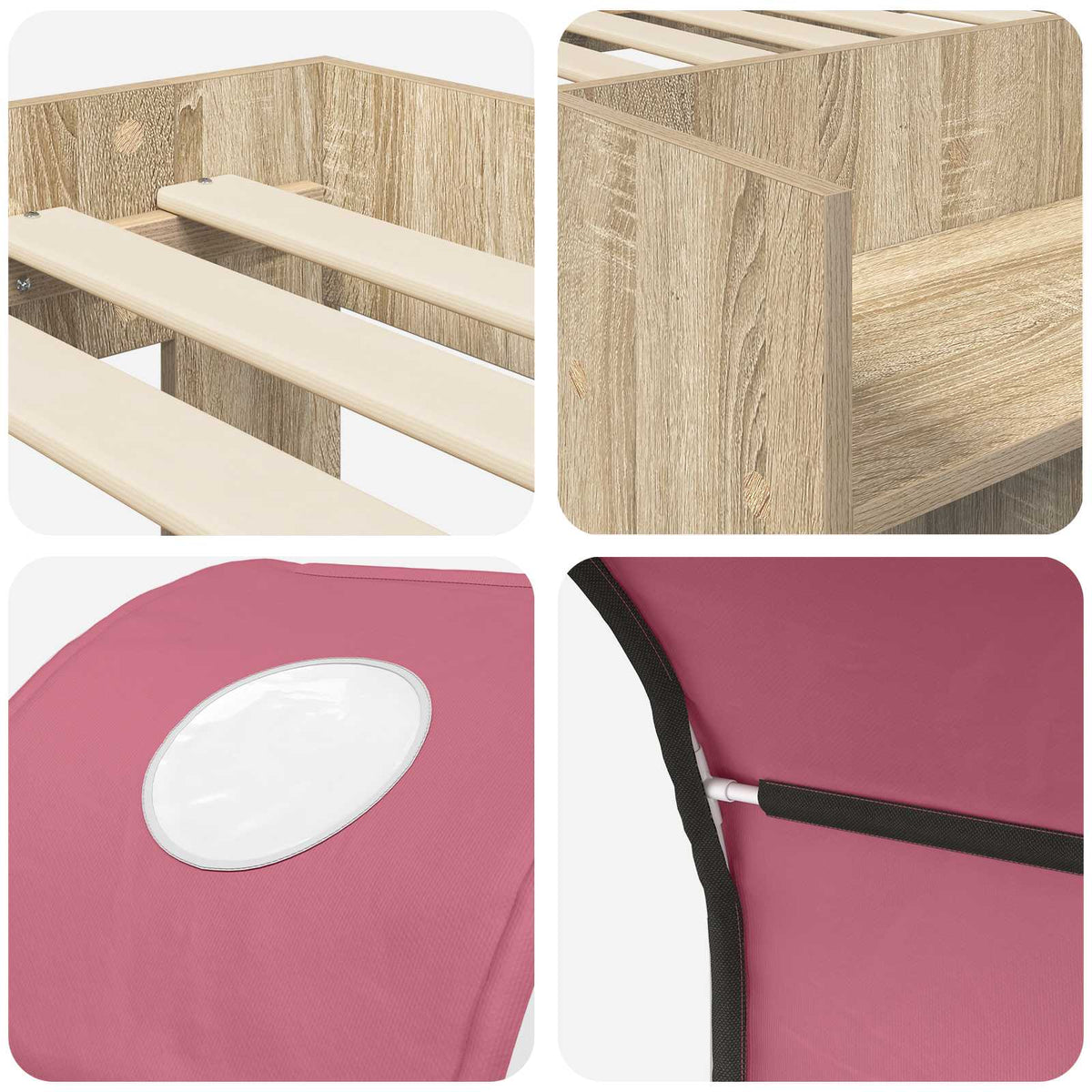 Lit avec Tunnel 3 pc Chêne Sonoma et rose Bois d'ingénierie - XIOS