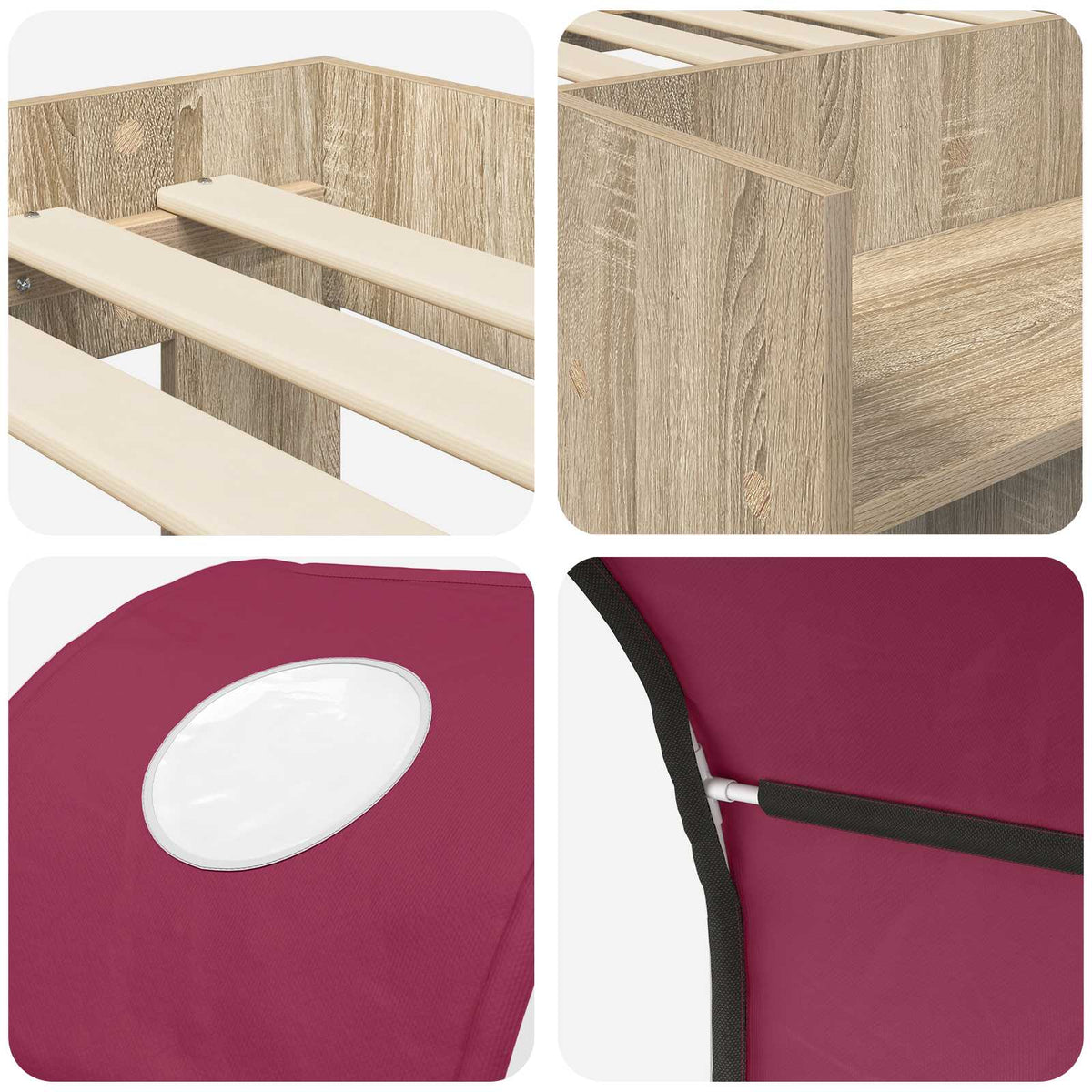 Lit avec Tunnel 3 pc Chêne Sonoma et rouge Bois d'ingénierie - XIOS
