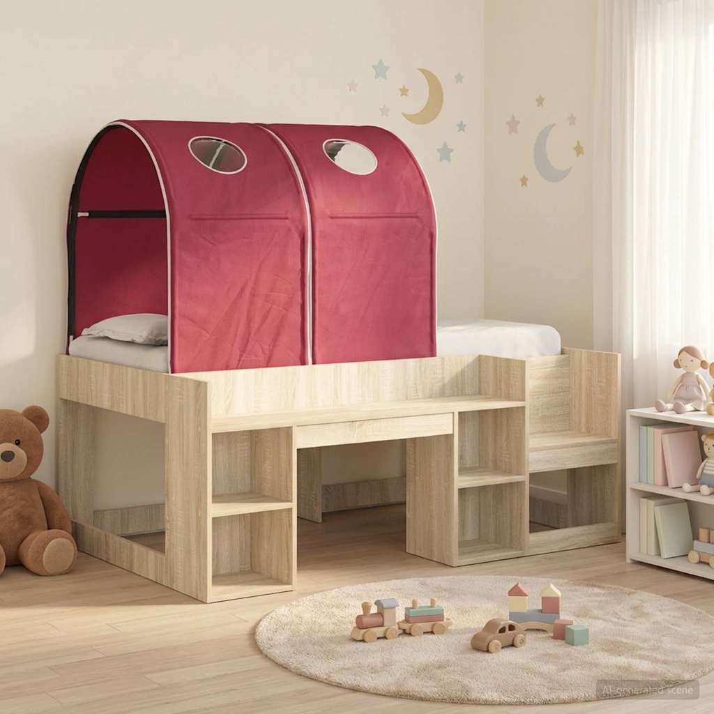 Lit avec Tunnel 3 pc Chêne Sonoma et rouge Bois d'ingénierie - XIOS