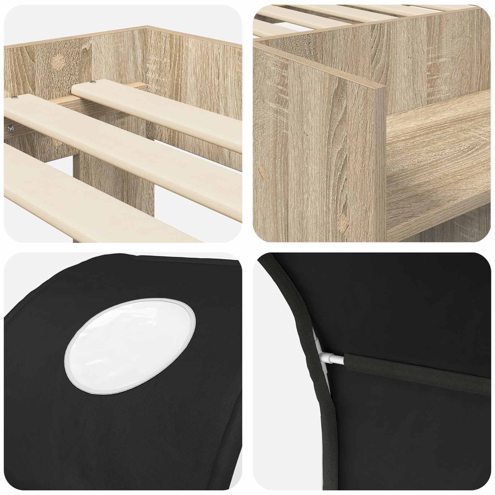 Lit avec Tunnel 3 pc Chêne Sonoma et noir Bois d'ingénierie