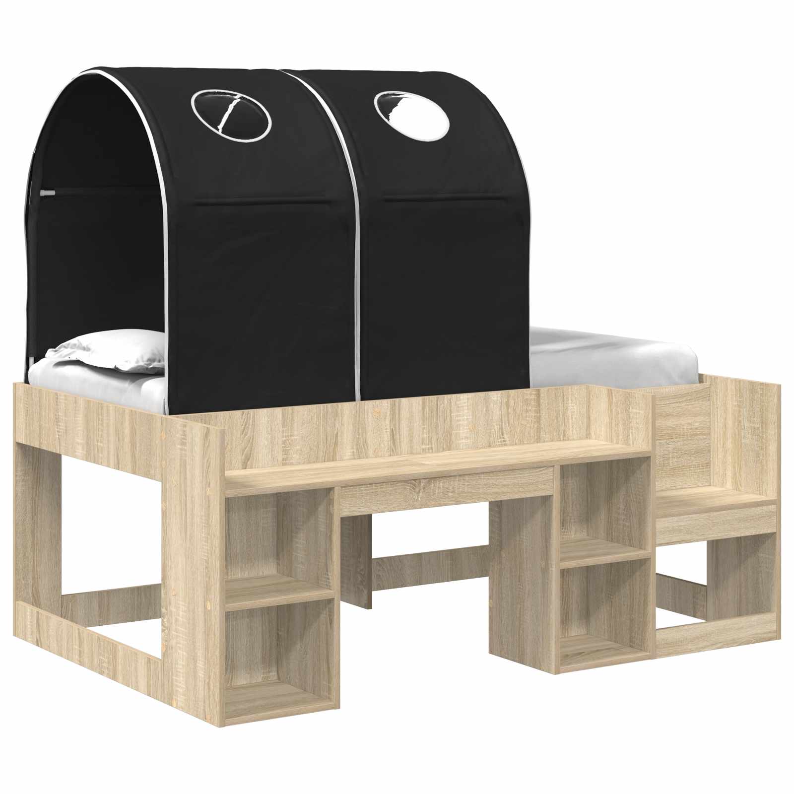 Lit avec Tunnel 3 pc Chêne Sonoma et noir Bois d'ingénierie