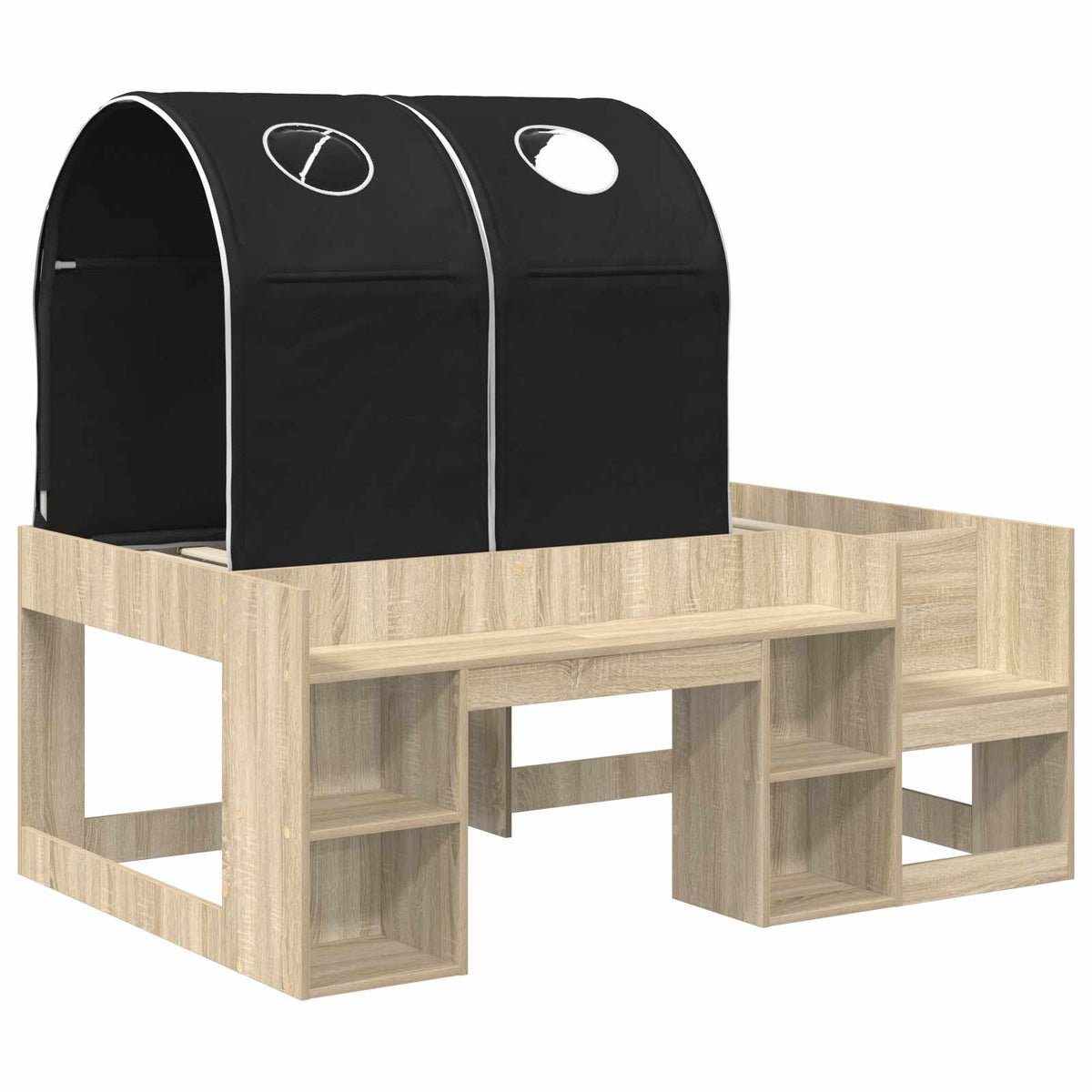 Lit avec Tunnel 3 pc Chêne Sonoma et noir Bois d'ingénierie - XIOS