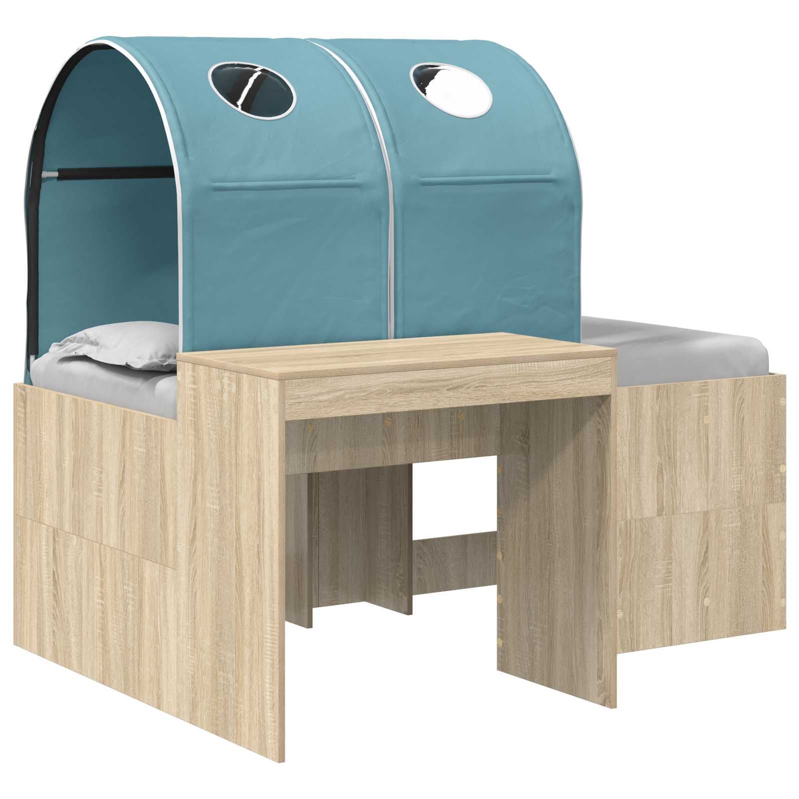 Lit avec Tunnel 3 pc Chêne Artisanal et Bleu Clair
