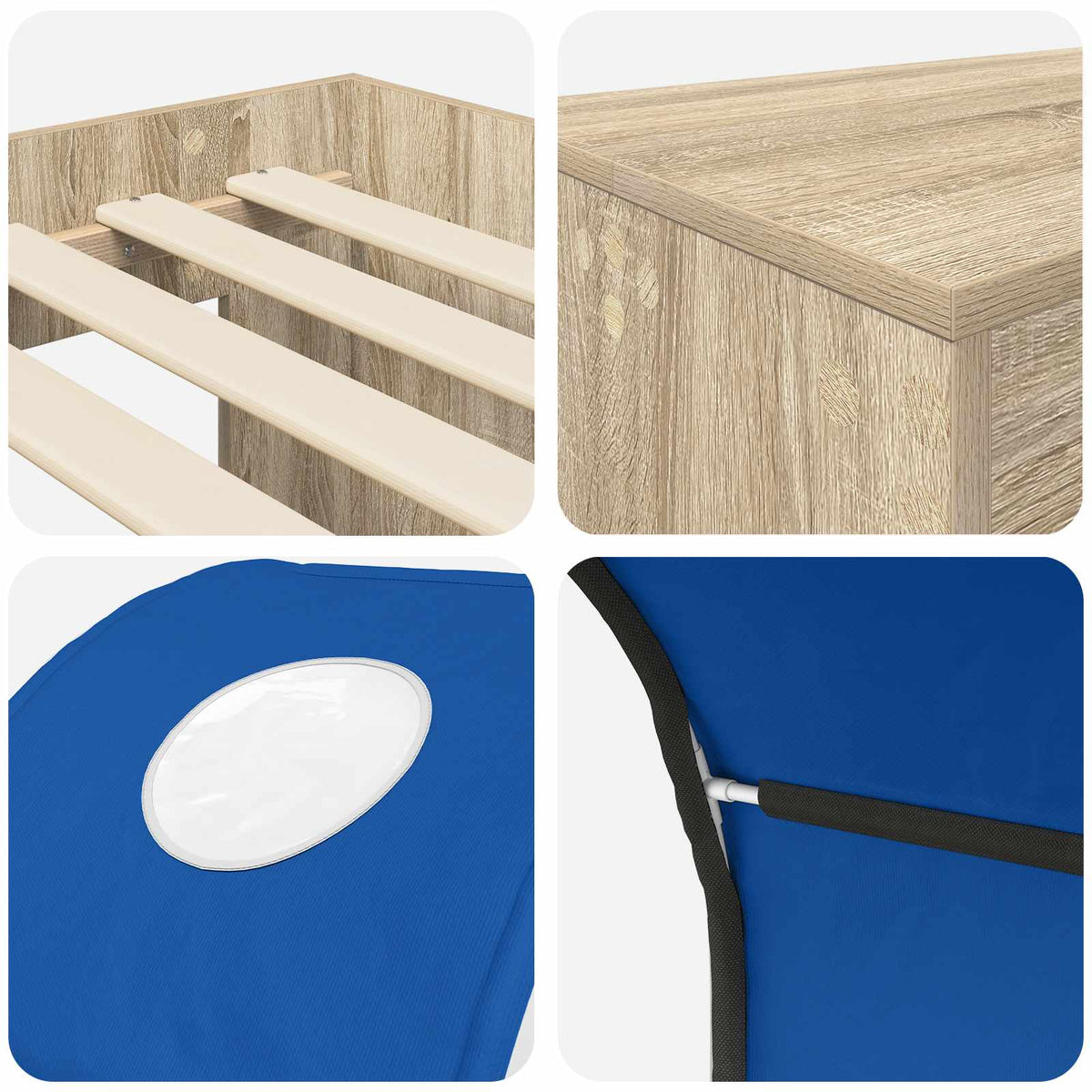 Lit avec Tunnel 3 pc Chêne Sonoma et bleu Bois d'ingénierie - XIOS