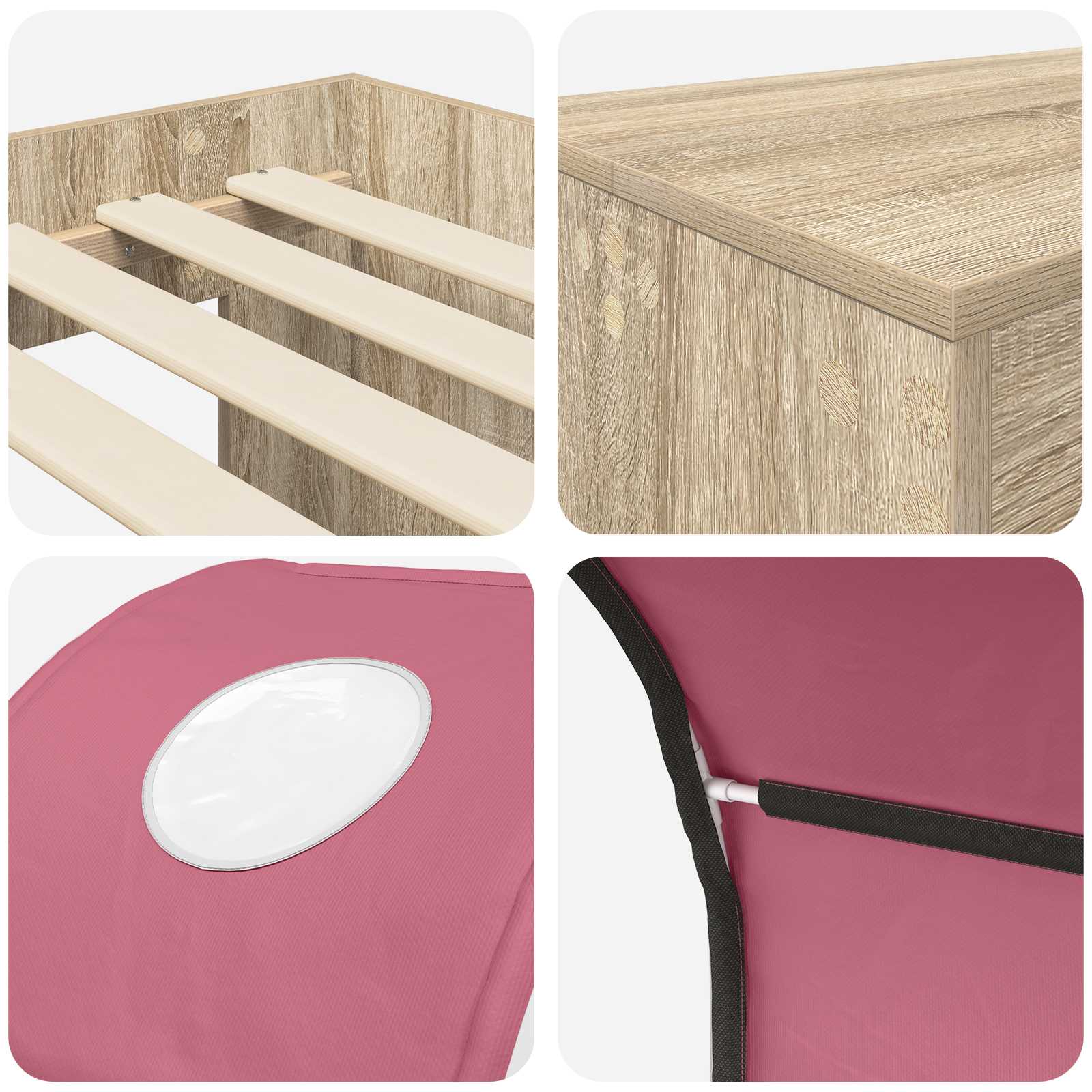 Lit avec Tunnel 3 pc Chêne Sonoma et rose Bois d'ingénierie - XIOS
