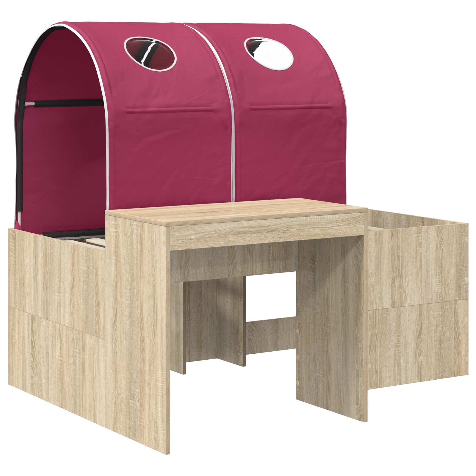 Lit avec Tunnel 3 pc Chêne Artisanal et Rouge Bois d'ingénierie