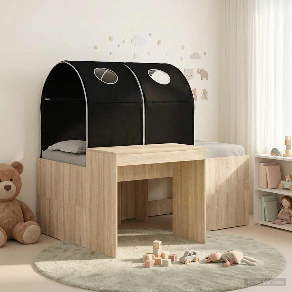 Lit avec Tunnel 3 pc Chêne Artisanal et Noir Bois d'ingénierie