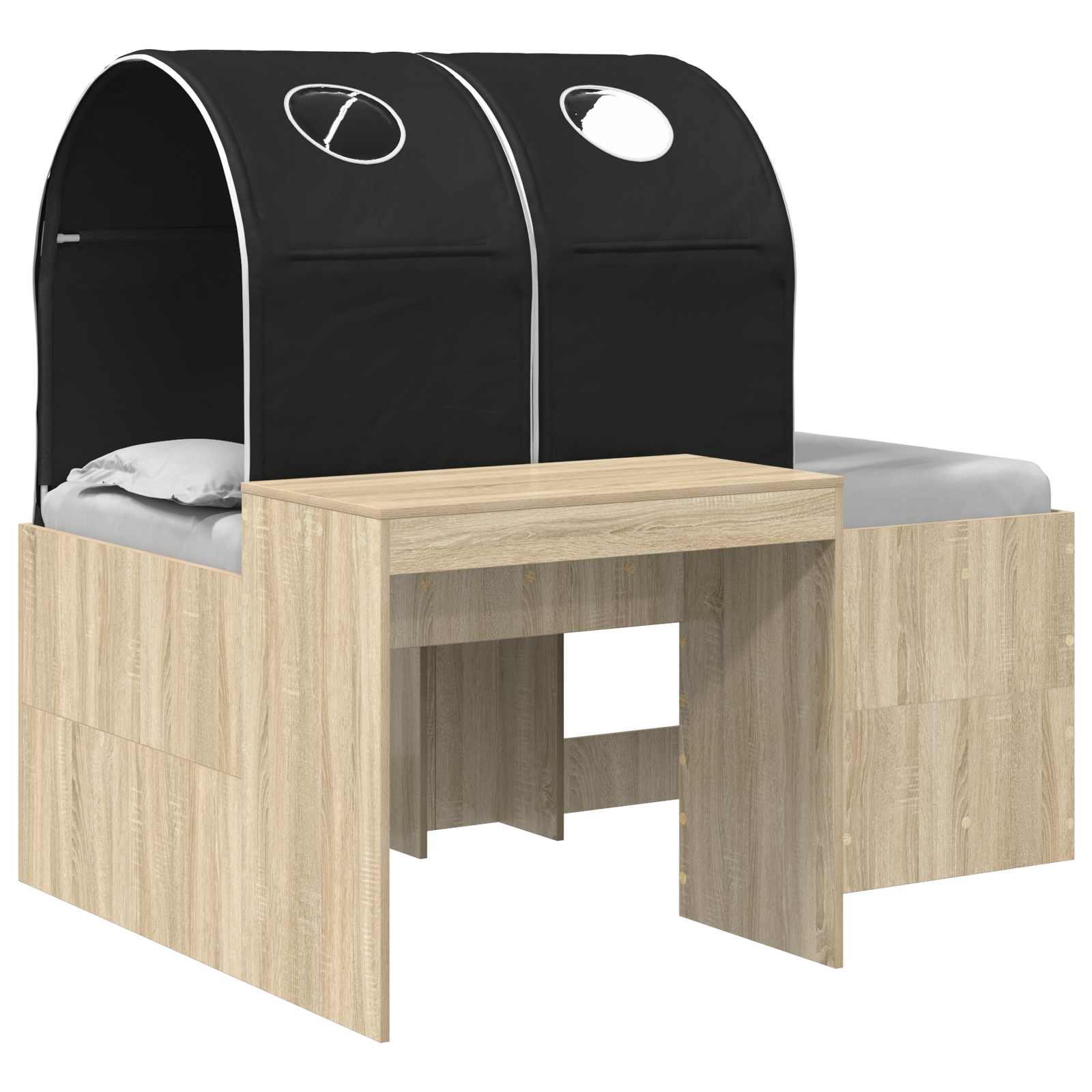 Lit avec Tunnel 3 pc Chêne Artisanal et Noir Bois d'ingénierie
