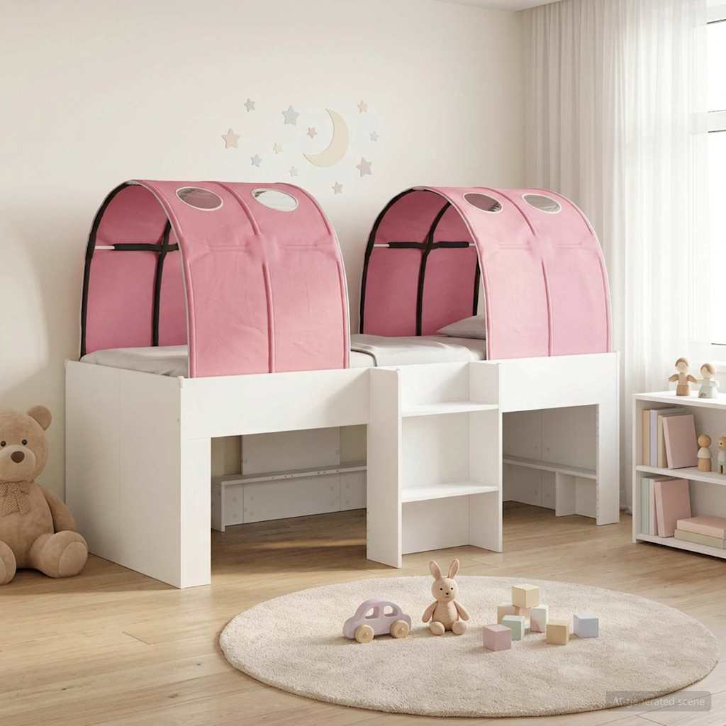 Lit avec Tunnel 3 pc Blanc et rose Bois d'ingénierie - XIOS