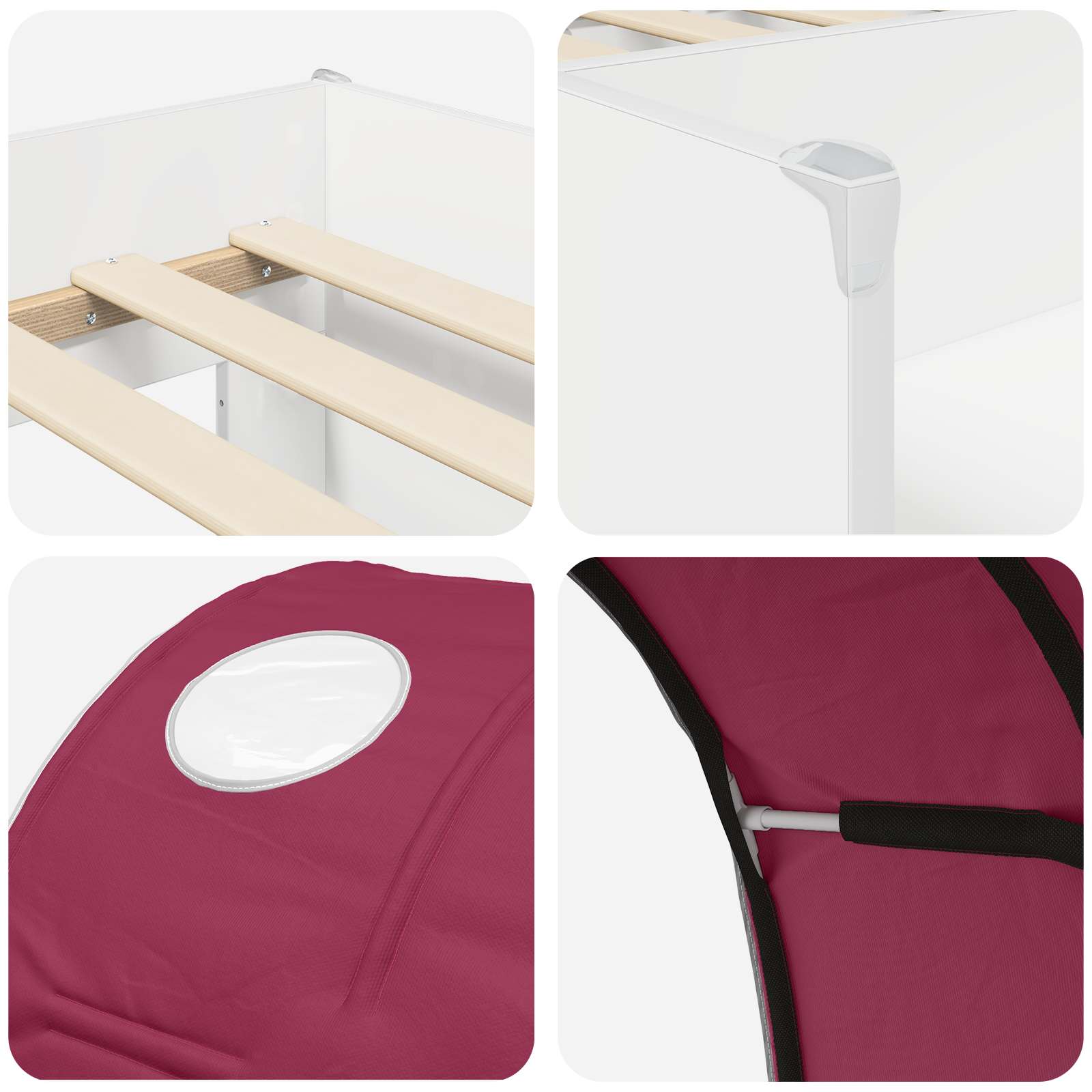 Lit avec Tunnel 3 pc Blanc et rouge Bois d'ingénierie - XIOS