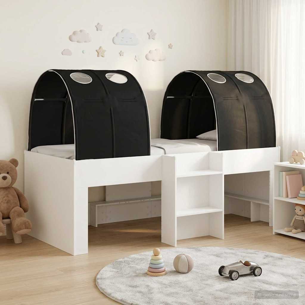 Lit avec Tunnel 3 pc Blanc et noir Bois d'ingénierie - XIOS