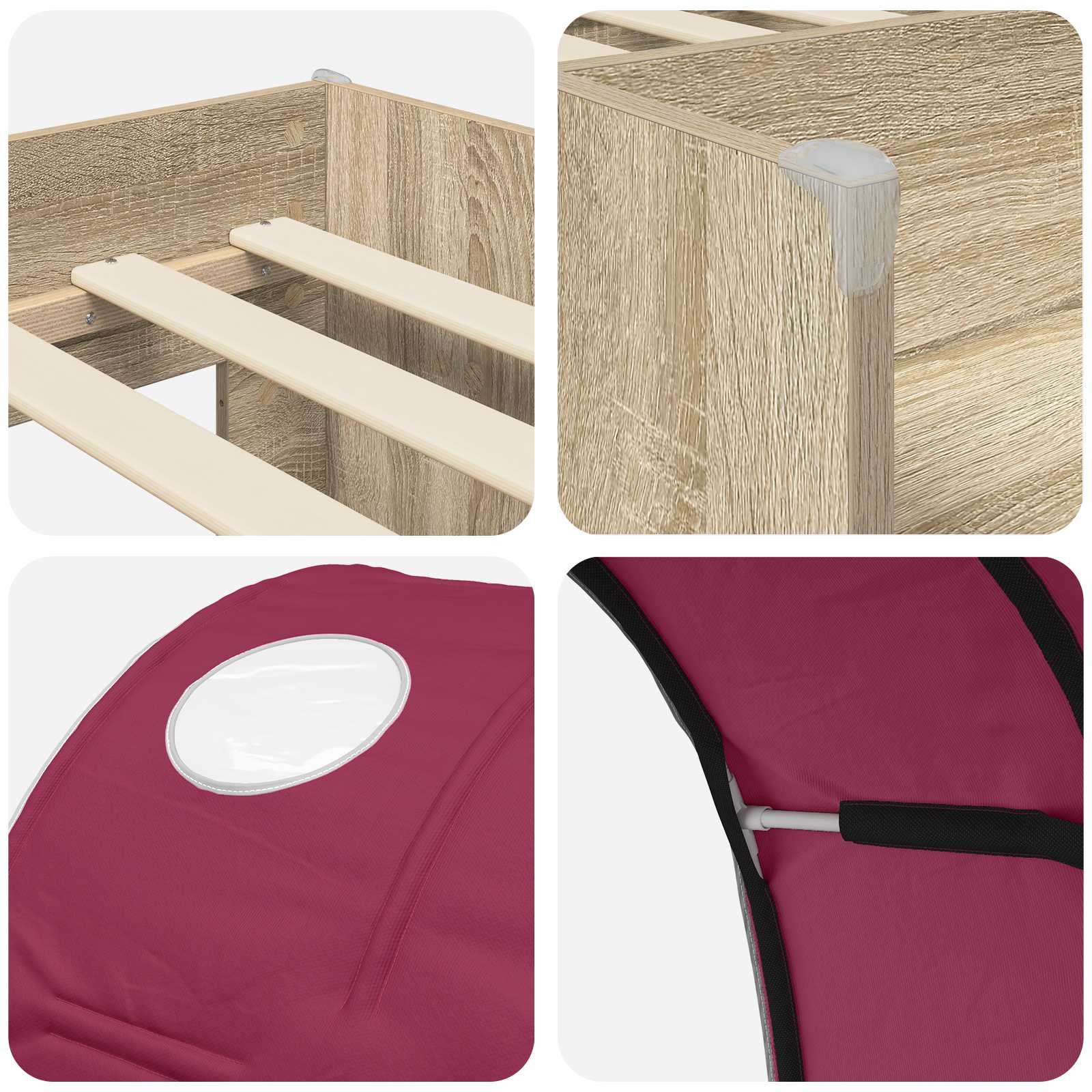 Lit avec Tunnel 3 pc Chêne Sonoma et rouge Bois d'ingénierie - XIOS