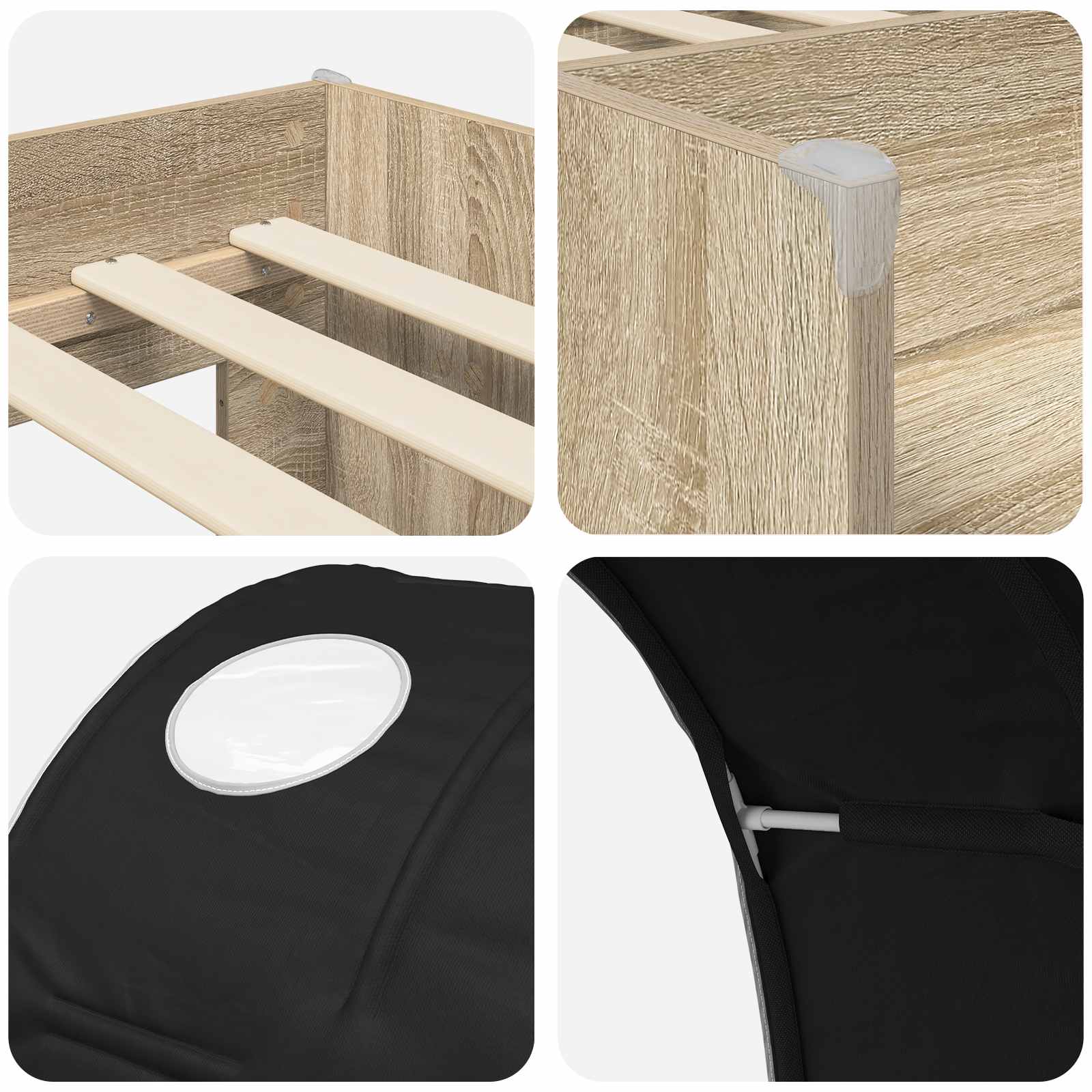 Lit avec Tunnel 3 pc Chêne Sonoma et noir Bois d'ingénierie - XIOS