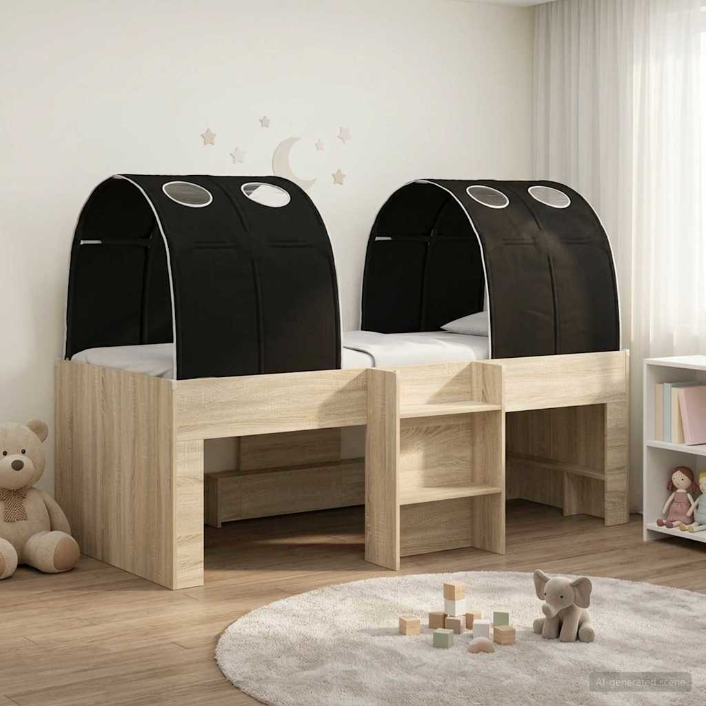 Lit avec Tunnel 3 pc Chêne Sonoma et noir Bois d'ingénierie - XIOS