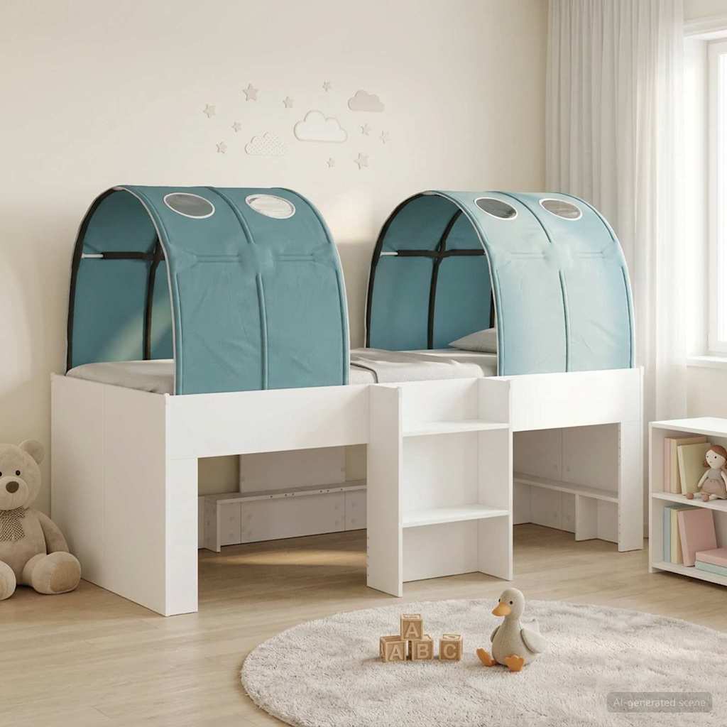Lit Haut pour Enfants avec Tunnel 3 pc Blanc et bleu clair - XIOS
