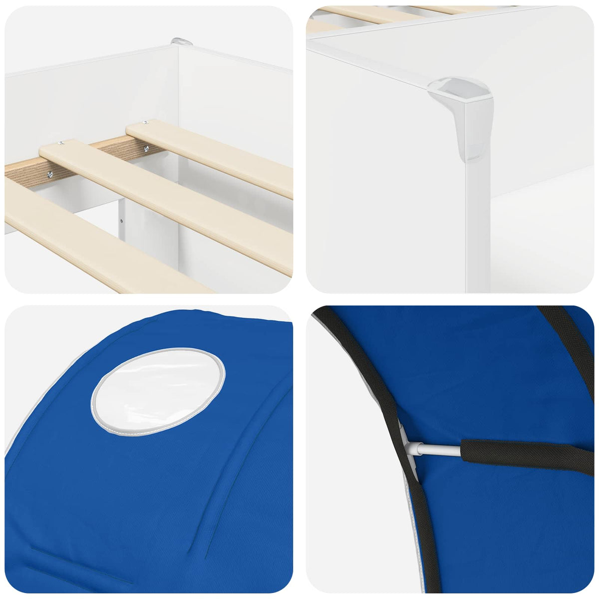 Lit Haut pour Enfants avec Tunnel 3 pc Blanc et bleu - XIOS
