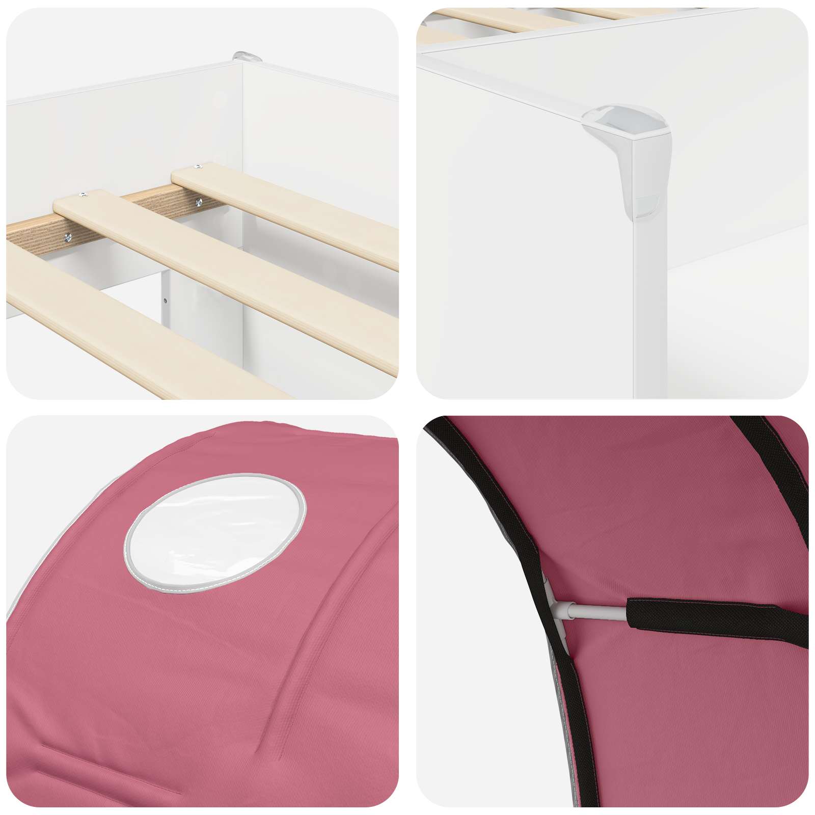 Lit Haut pour Enfants avec Tunnel 3 pc Blanc et rose - XIOS