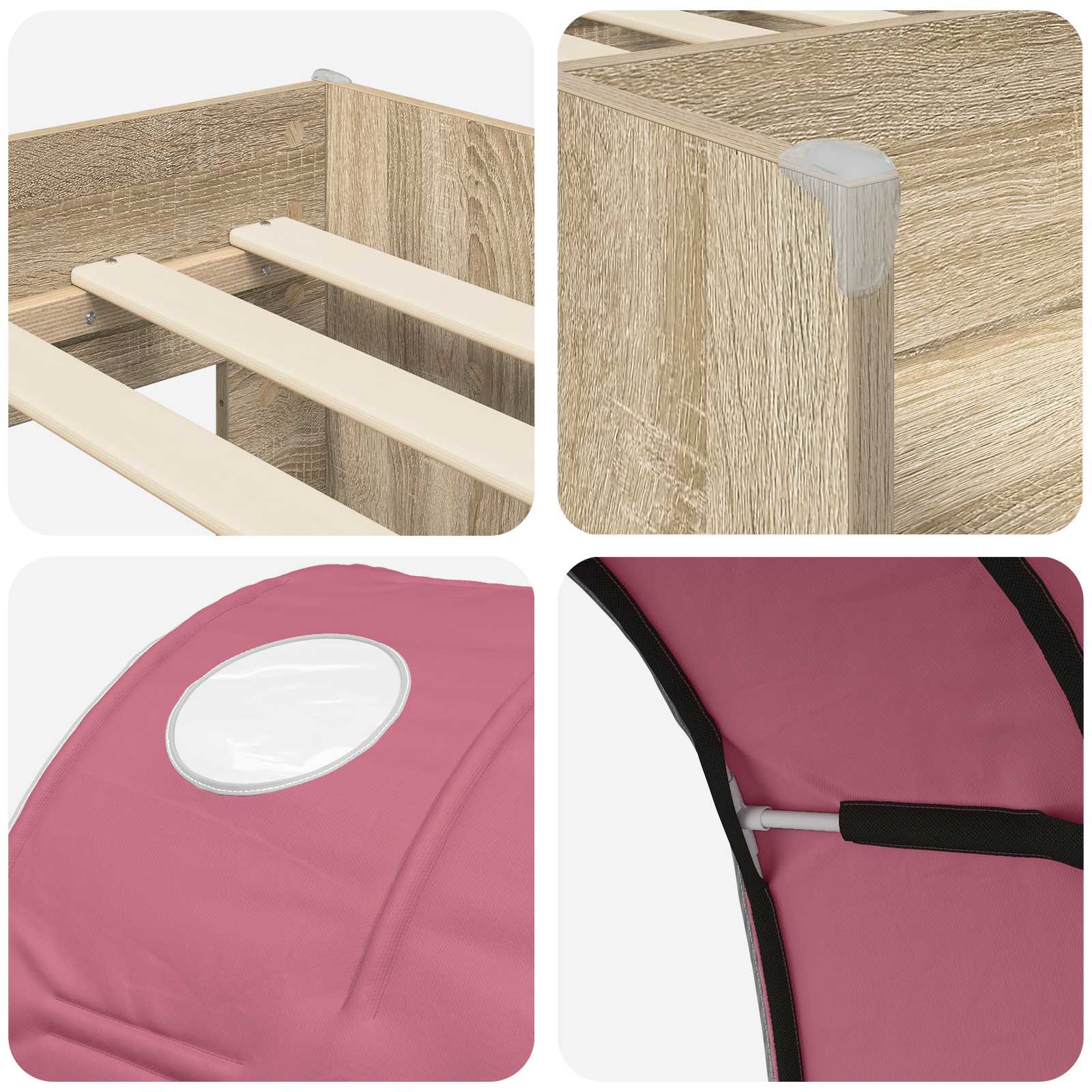 Lit Haut pour Enfants avec Tunnel Chêne Sonoma et rose - XIOS