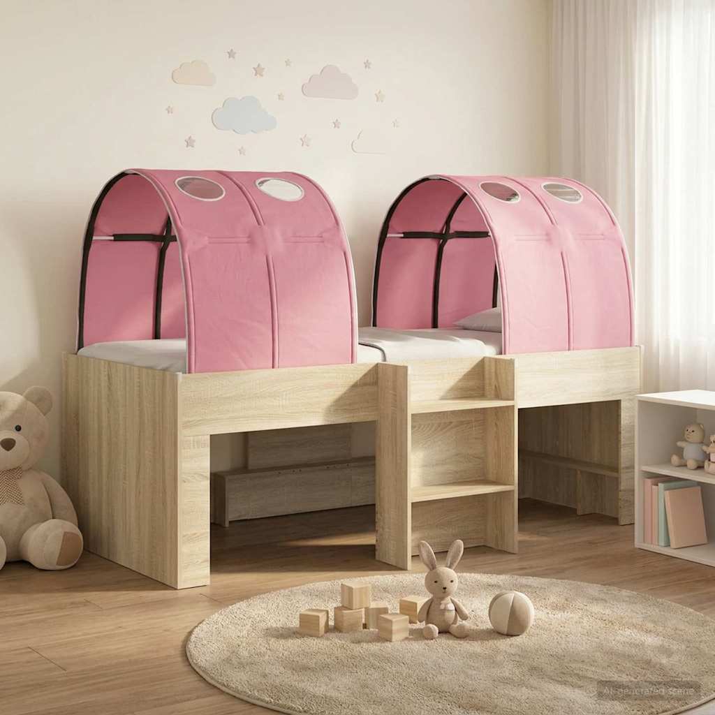 Lit Haut pour Enfants avec Tunnel Chêne Sonoma et rose - XIOS