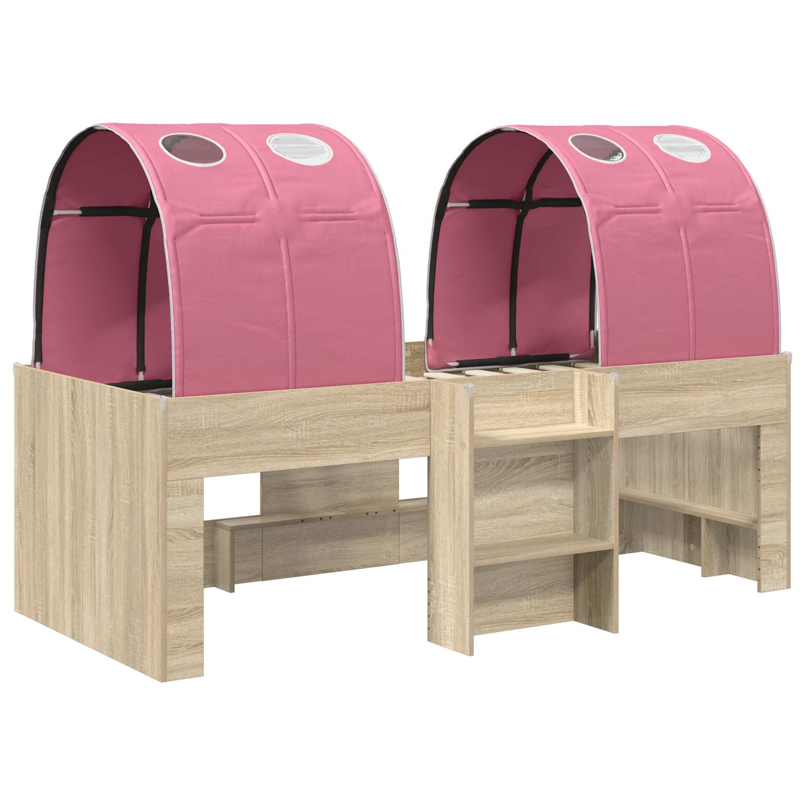 Lit Haut pour Enfants avec Tunnel Chêne Sonoma et rose - XIOS