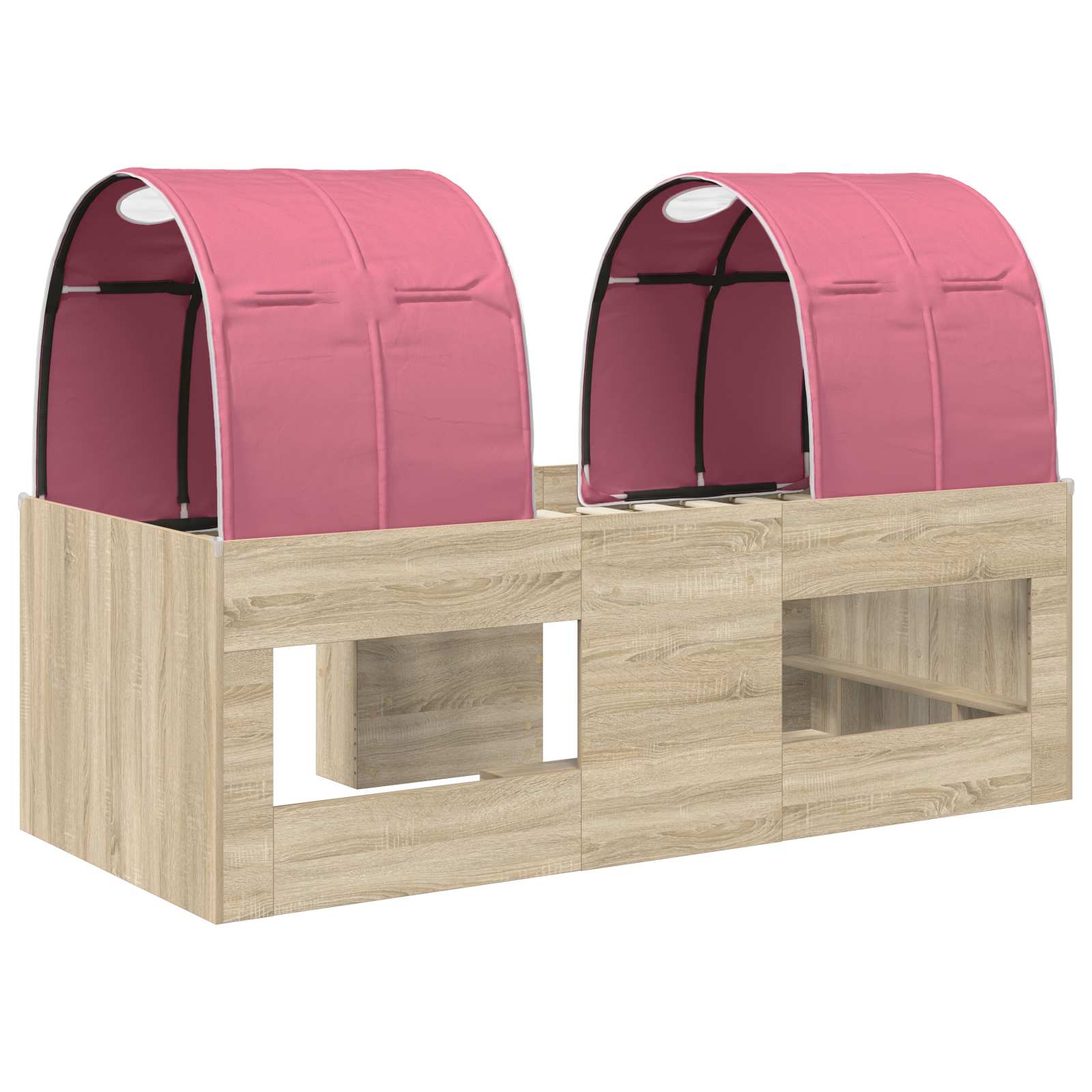 Lit Haut pour Enfants avec Tunnel Chêne Sonoma et rose - XIOS