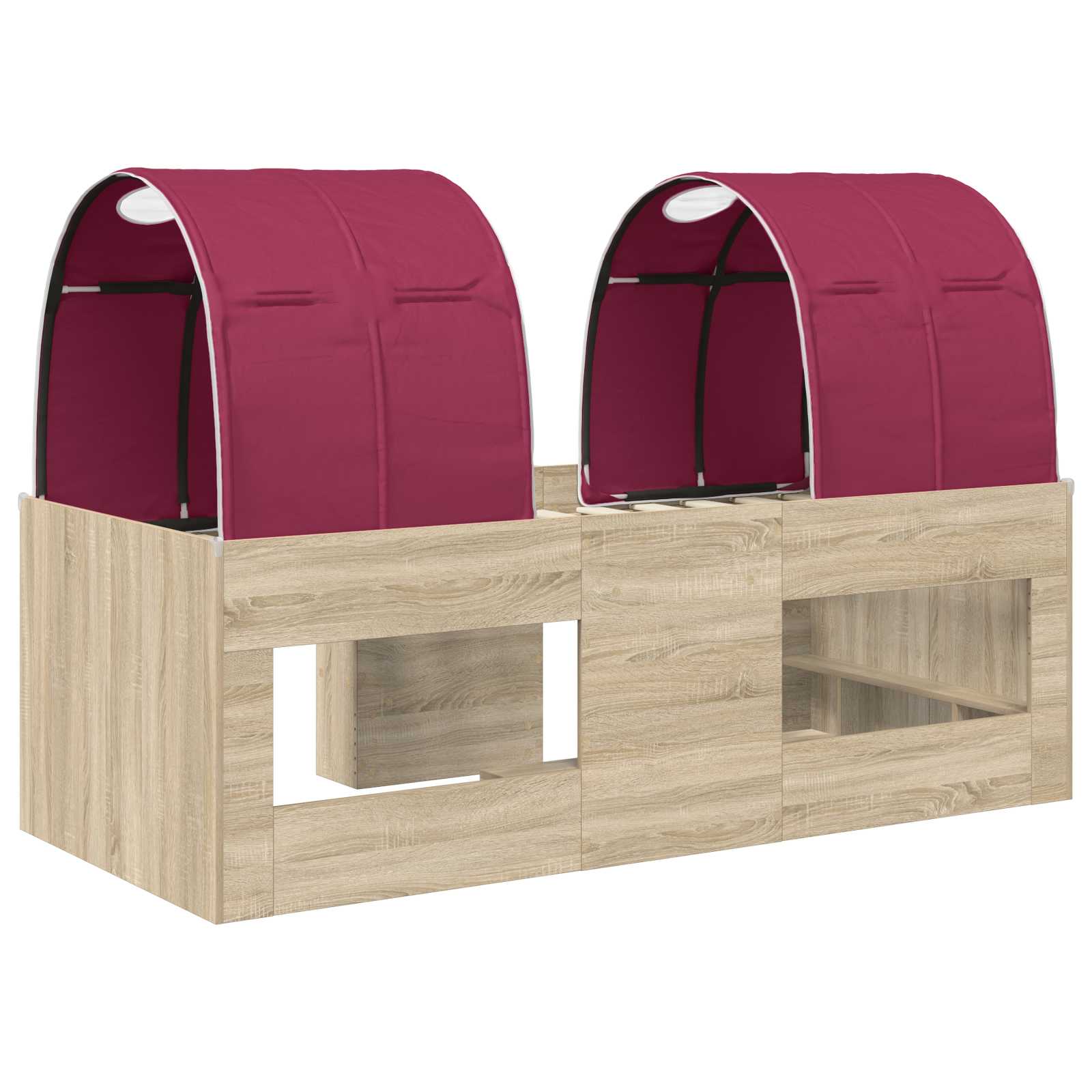 Lit Haut pour Enfants avec Tunnel 3 pc Chêne Sonoma et rouge - XIOS