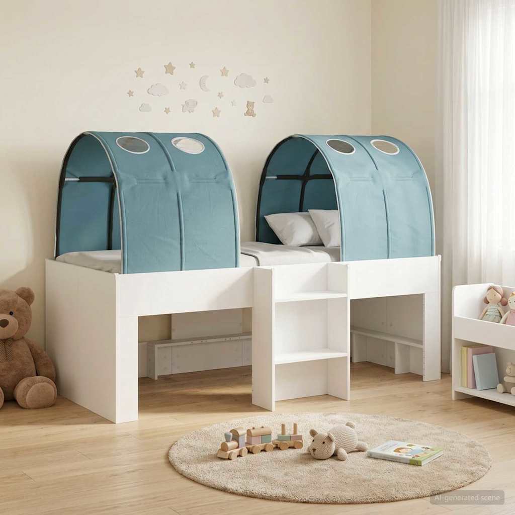 Lit avec Tunnel 3 pc Blanc et bleu clair Bois d'ingénierie - XIOS