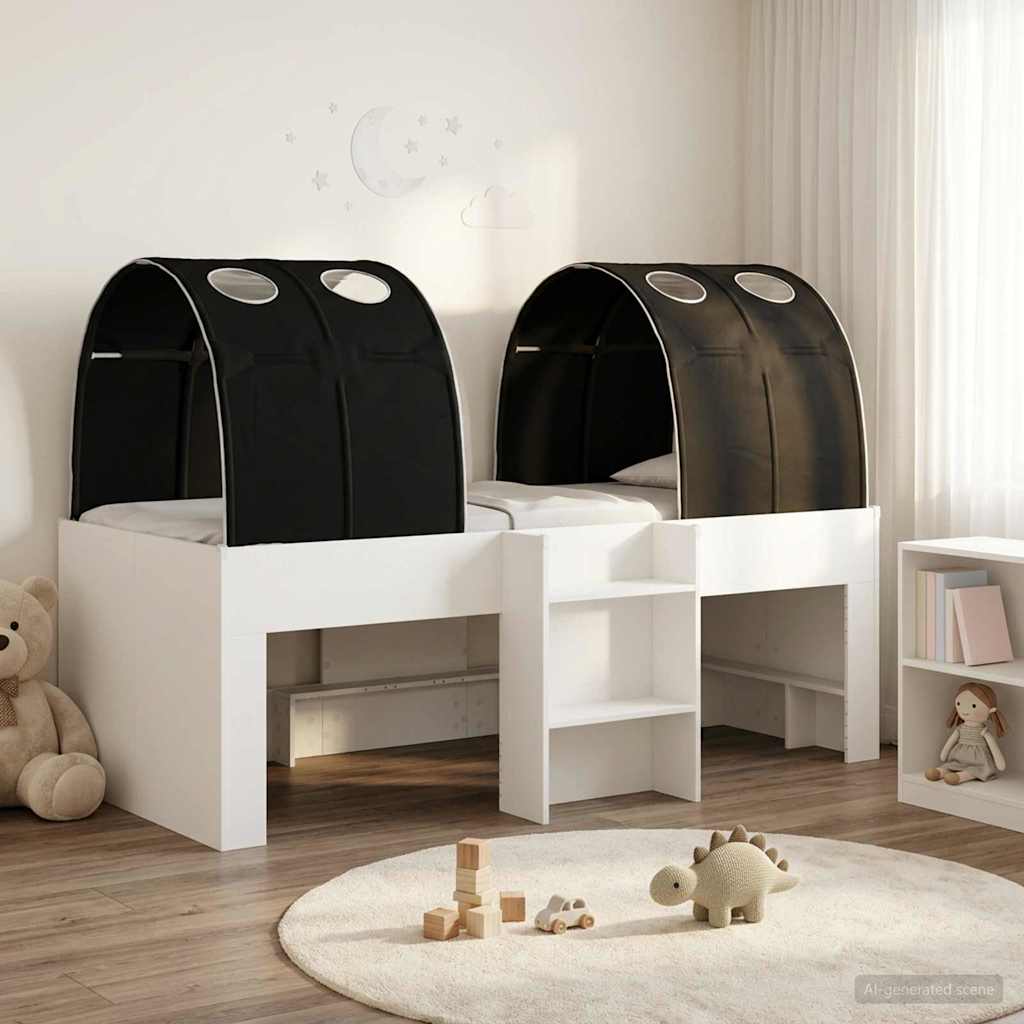 Lit avec Tunnel 3 pc Blanc et noir Bois d'ingénierie - XIOS