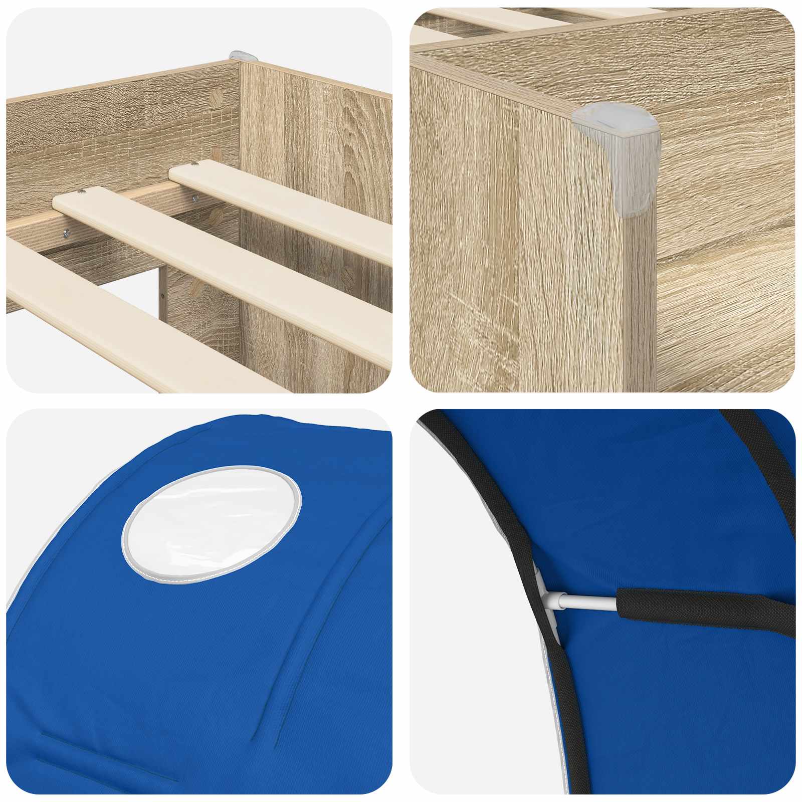 Lit avec Tunnel 3 pc Chêne Sonoma et bleu Bois d'ingénierie - XIOS