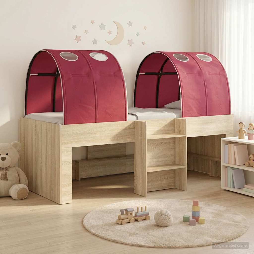 Lit avec Tunnel 3 pc Chêne Sonoma et rouge Bois d'ingénierie - XIOS