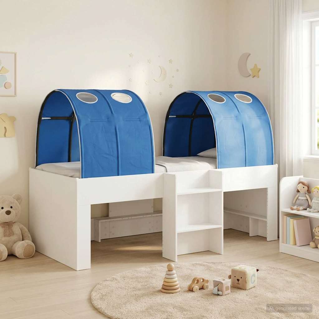 Lit avec Tunnel 3 pièces Blanc et bleu Bois d'ingénierie