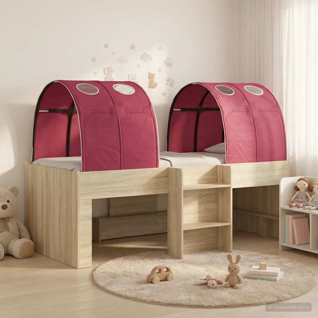 Lit avec Tunnel 3 pc Chêne Sonoma et rouge Bois d'ingénierie - XIOS