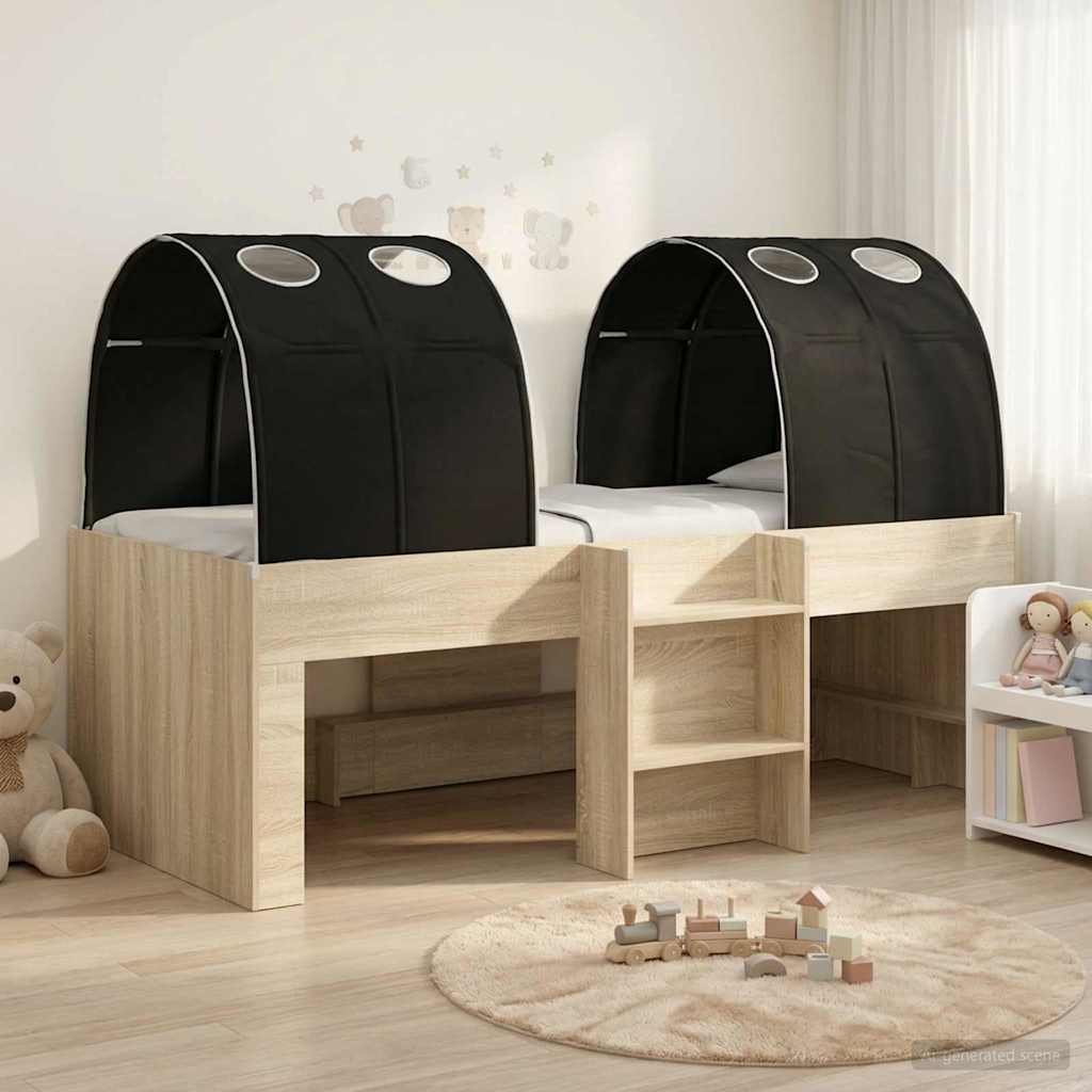 Lit avec Tunnel 3 pc Chêne Sonoma et noir Bois d'ingénierie - XIOS