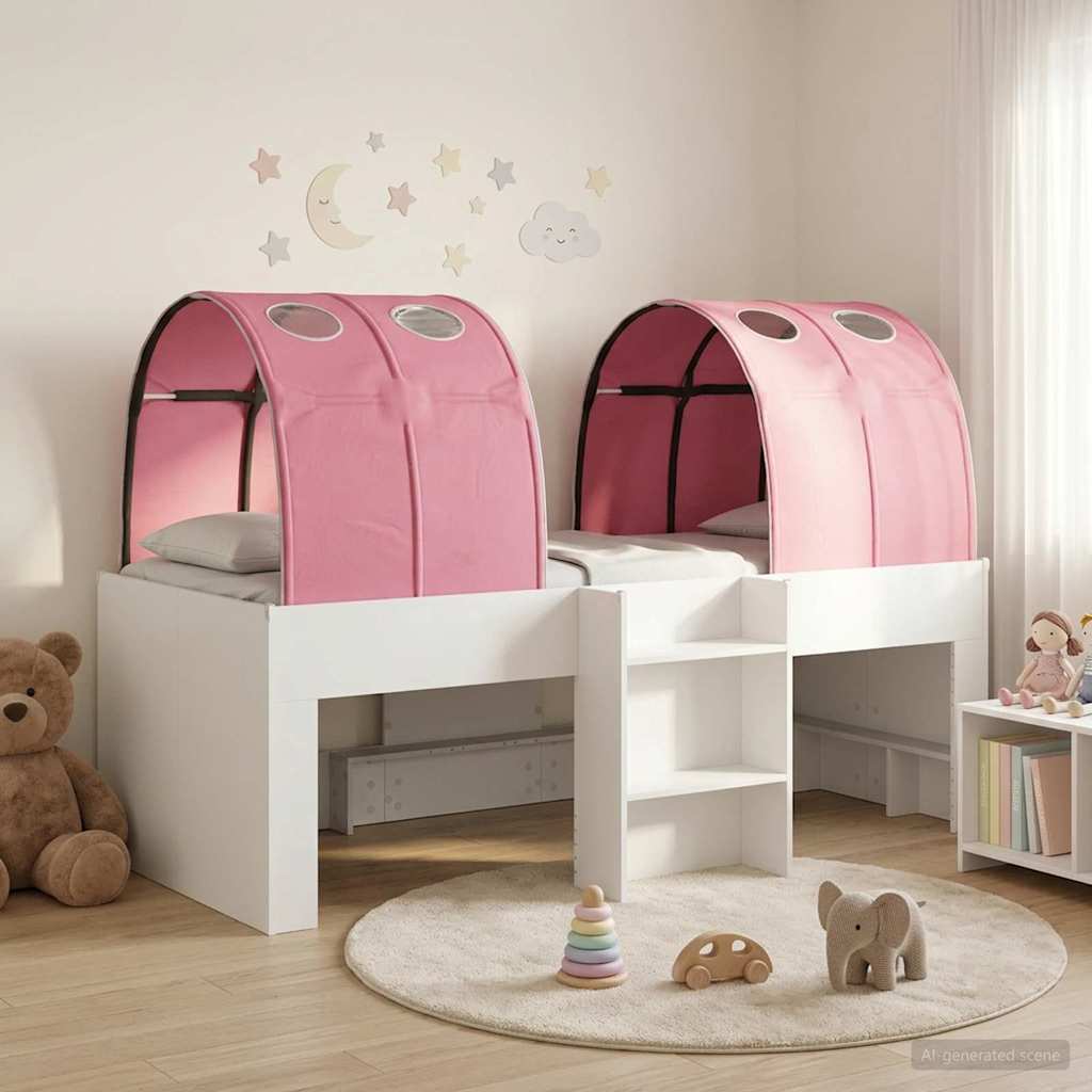 Lit avec Tunnel 3 pièces Blanc et rose Bois d'ingénierie