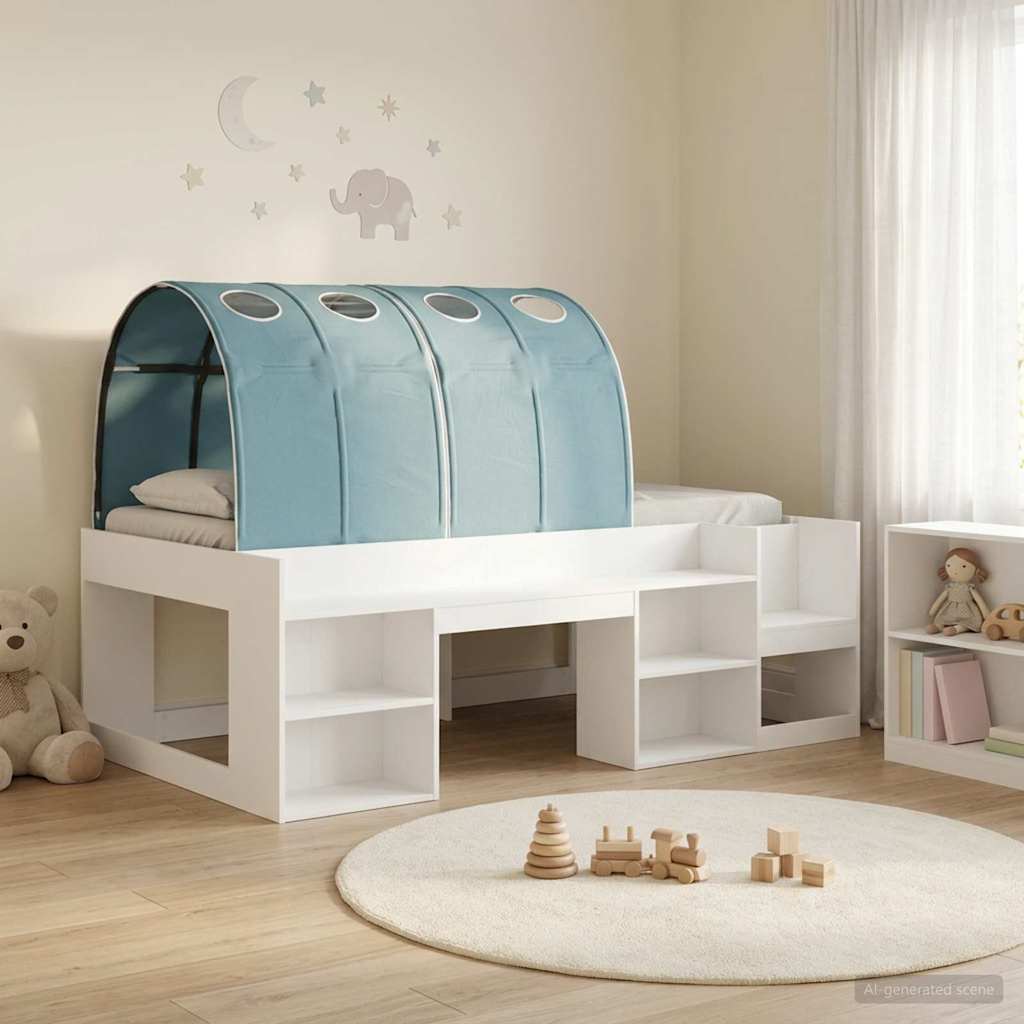Lit avec Tunnel 3 pc Blanc et bleu clair Bois d'ingénierie - XIOS