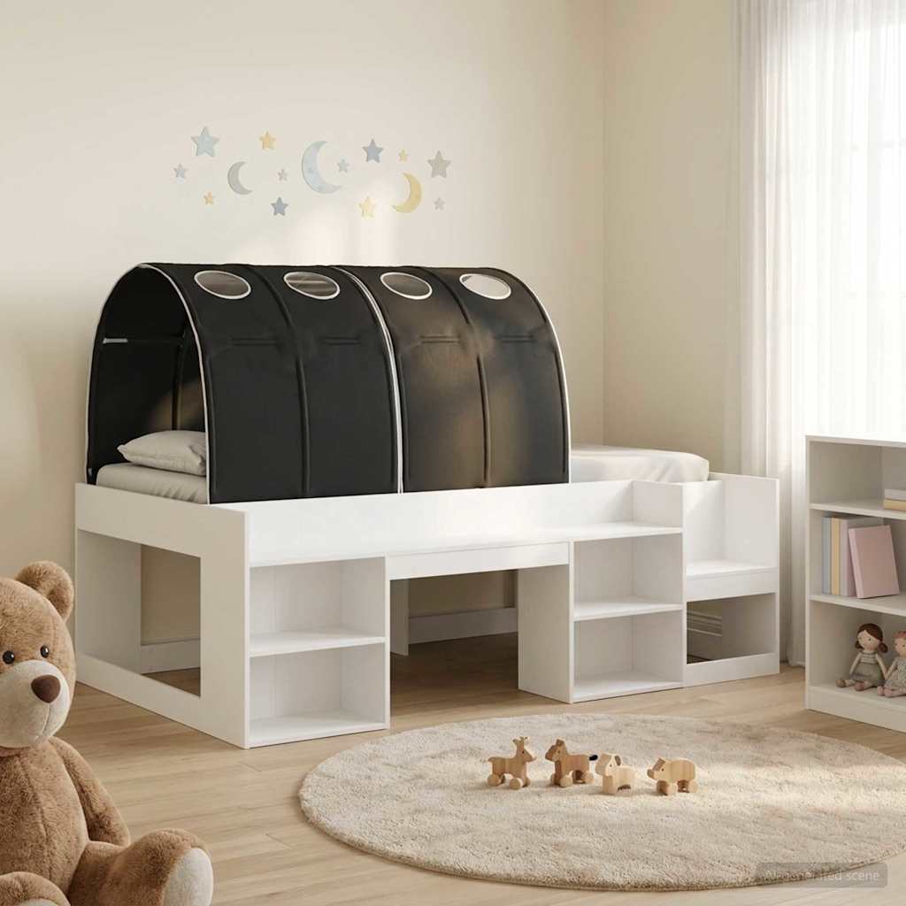Lit avec Tunnel 3 pc Blanc et noir Bois d'ingénierie - XIOS