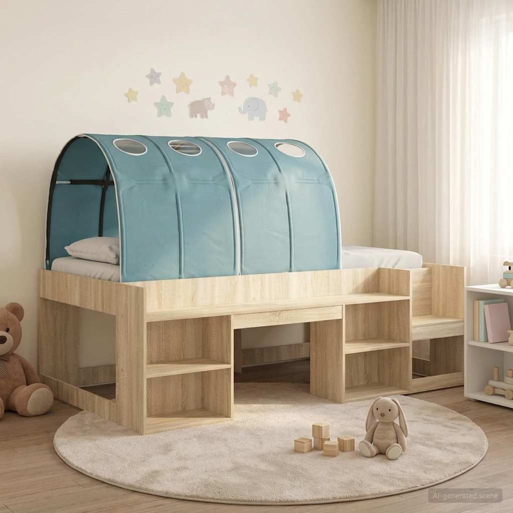 Lit avec Tunnel avec étagère 3 pc Chêne Sonoma et bleu clair - XIOS