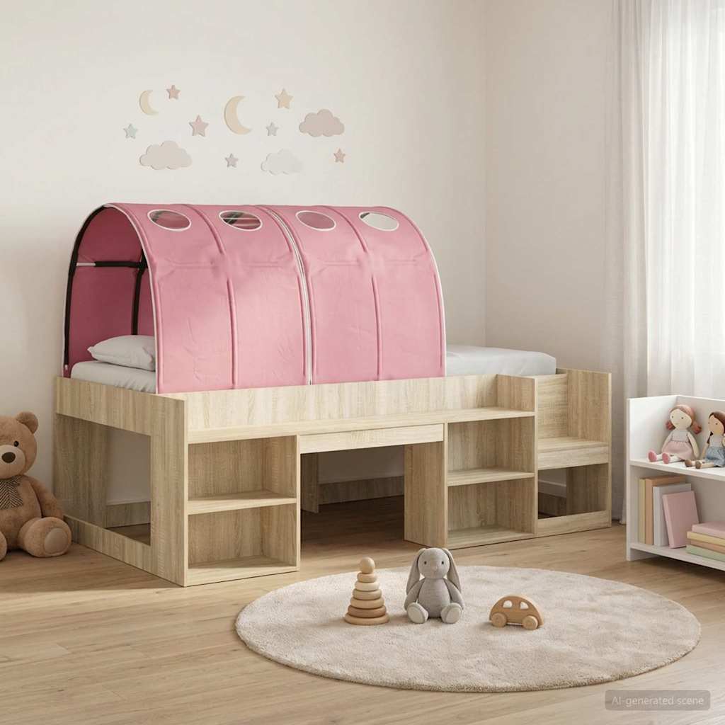 Lit avec Tunnel 3 pc Chêne Sonoma et rose Bois d'ingénierie - XIOS