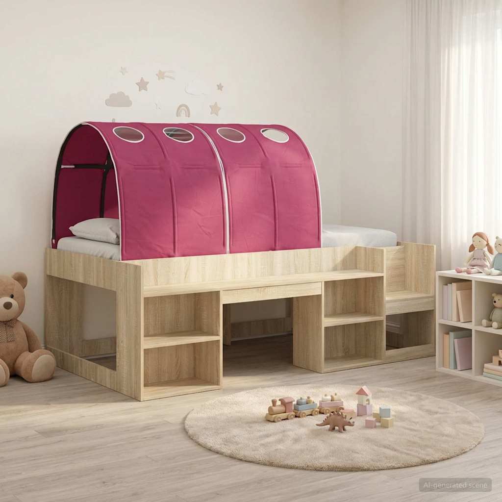 Lit avec Tunnel 3 pc Chêne Sonoma et rouge Bois d'ingénierie - XIOS