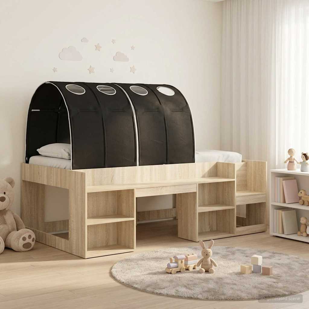 Lit avec Tunnel 3 pc Chêne Sonoma et noir Bois d'ingénierie - XIOS