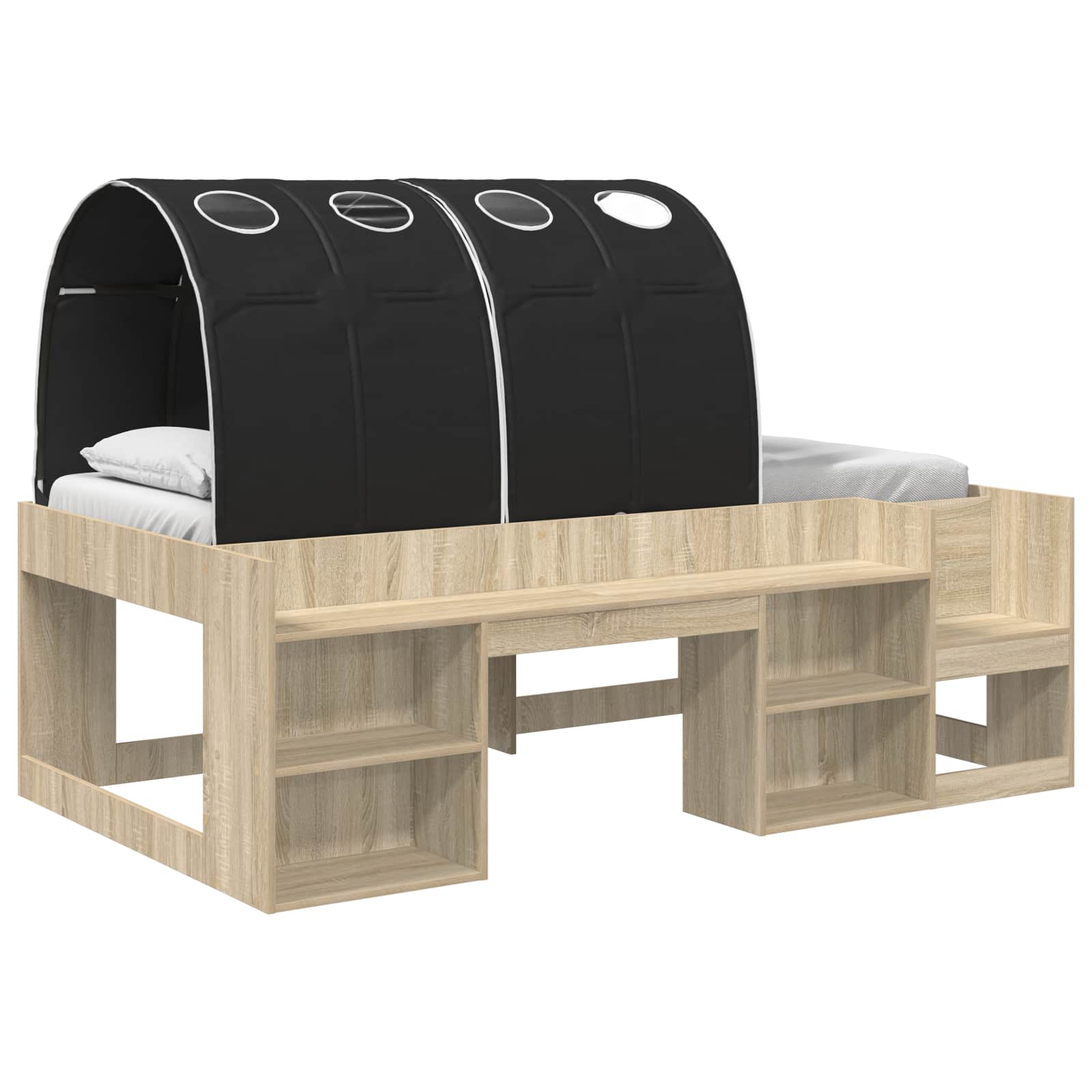 Lit avec Tunnel 3 pc Chêne Sonoma et noir Bois d'ingénierie - XIOS