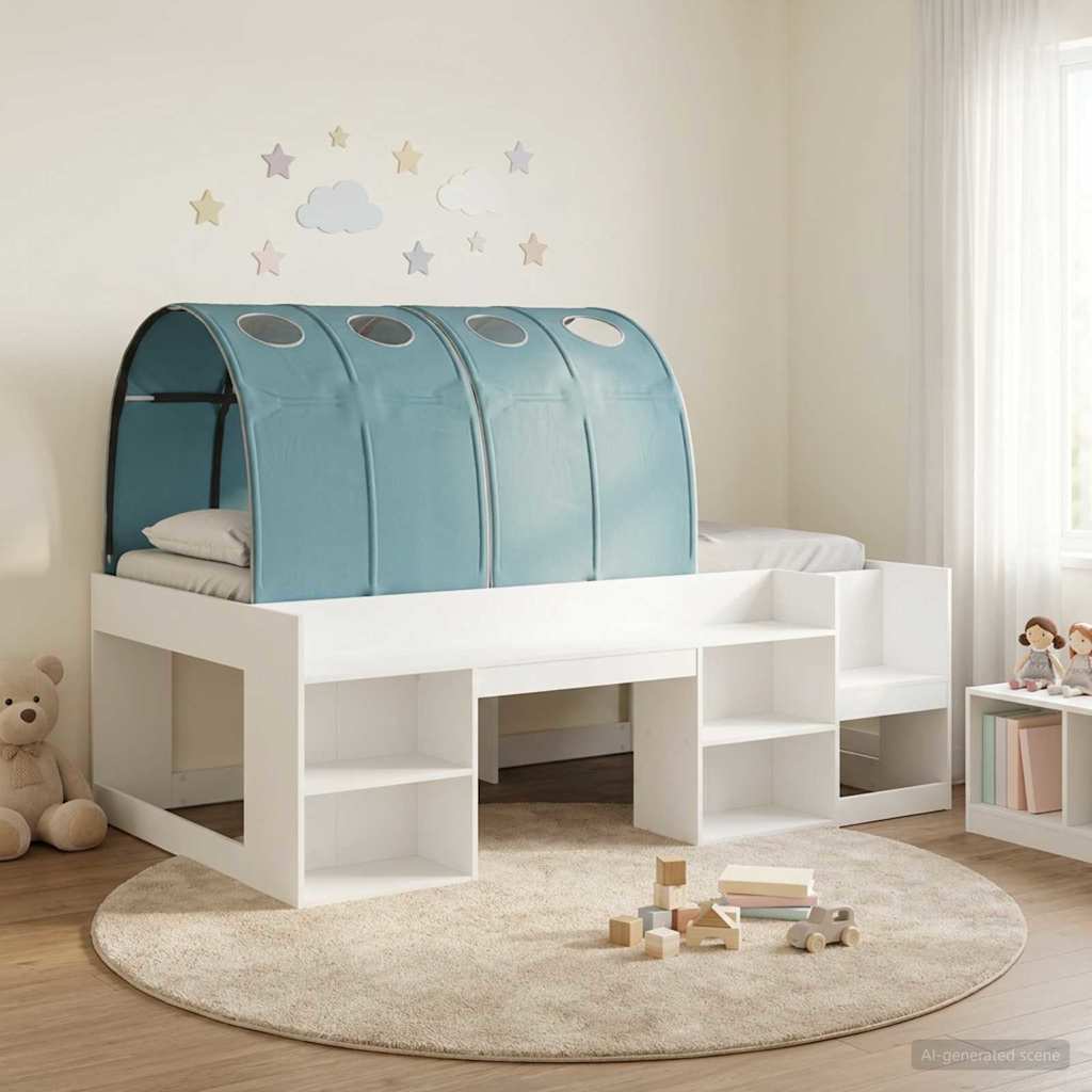 Lit haut pour enfants avec rangement 3 pc Blanc et bleu clair - XIOS