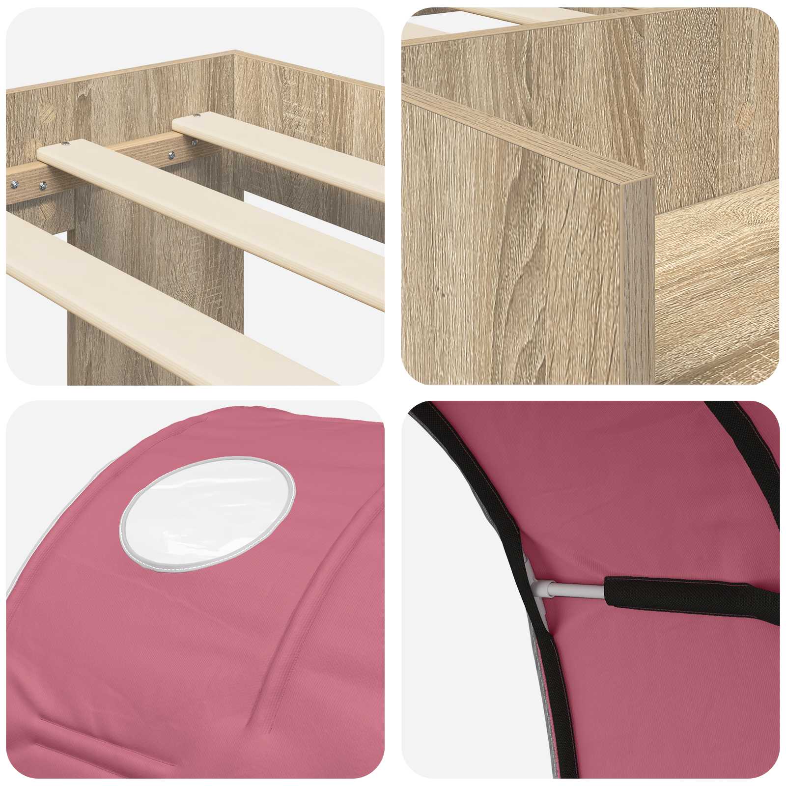 Lit haut pour enfants avec rangement 3 pc Chêne Sonoma et rose - XIOS
