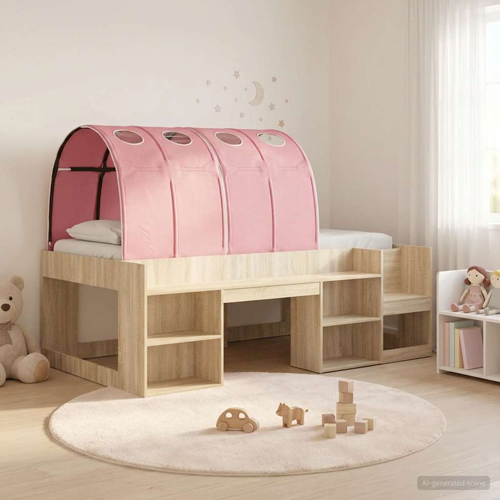 Lit haut pour enfants avec rangement 3 pc Chêne Sonoma et rose - XIOS