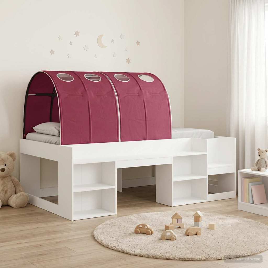Cadre de lit avec tunnel avec étagère 3 pièces Blanc et rouge