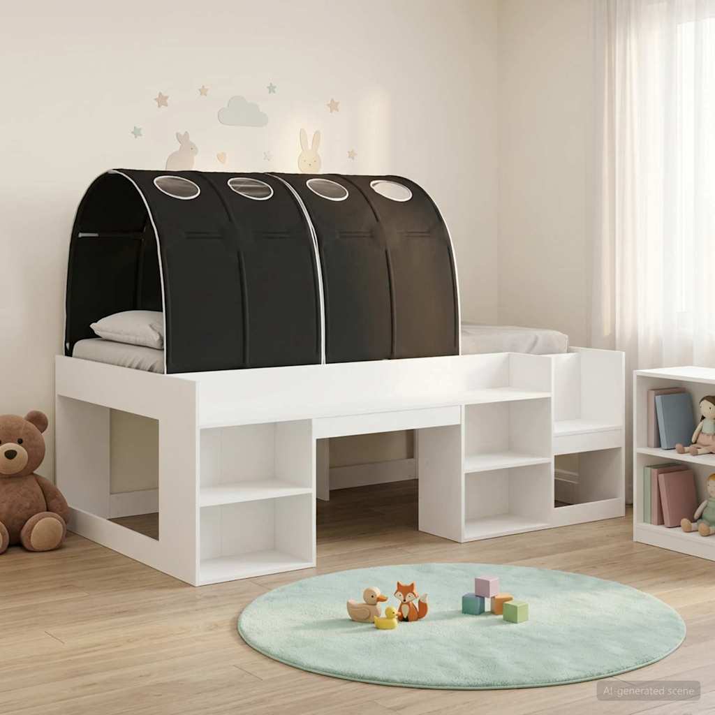 Cadre de lit avec tunnel 3 pcs Blanc et noir Bois d’ingénierie - XIOS