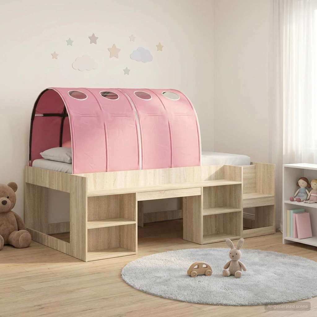 Cadre de lit avec tunnel avec étagère 3 pc Chêne Sonoma et rose - XIOS