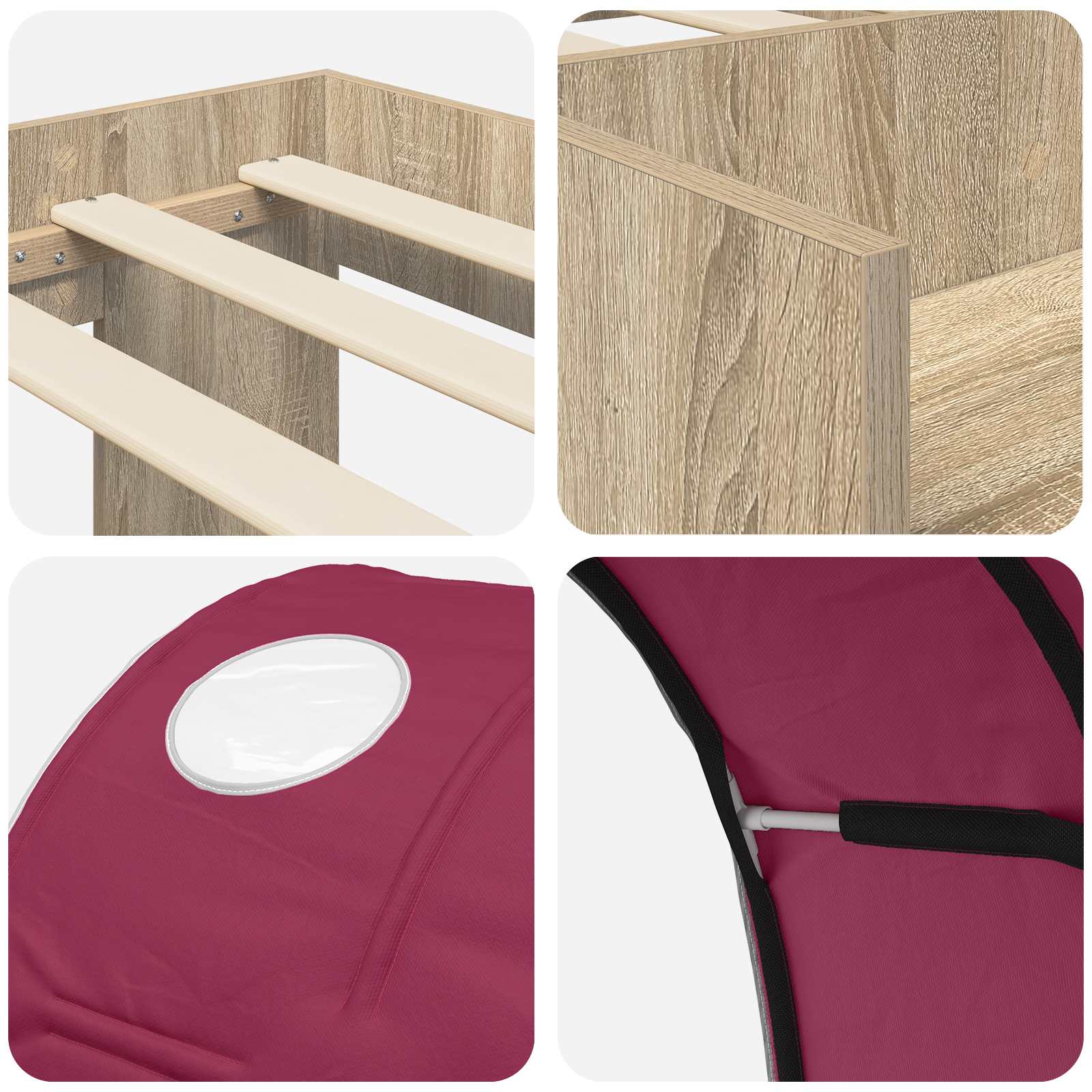 Cadre de lit avec tunnel 3 pc Chêne Sonoma et rouge - XIOS